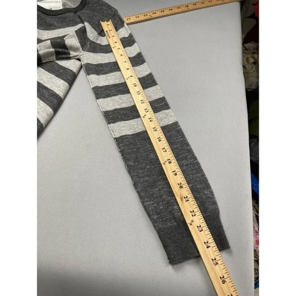 Aeropostale Women Sweater Small Gray Striped Emo Scene Y2K Goth Grunge Crew Neck - Picture 9 of 10